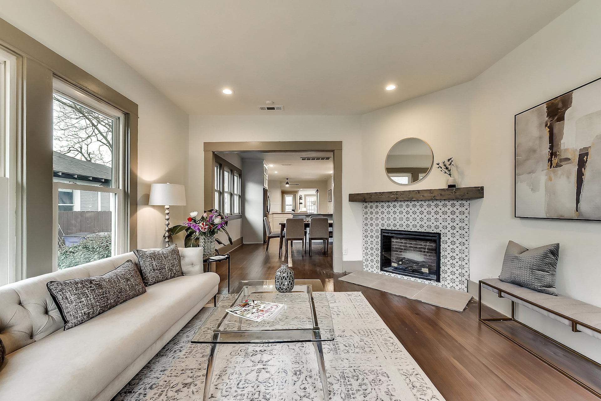 Living room with a fireplace